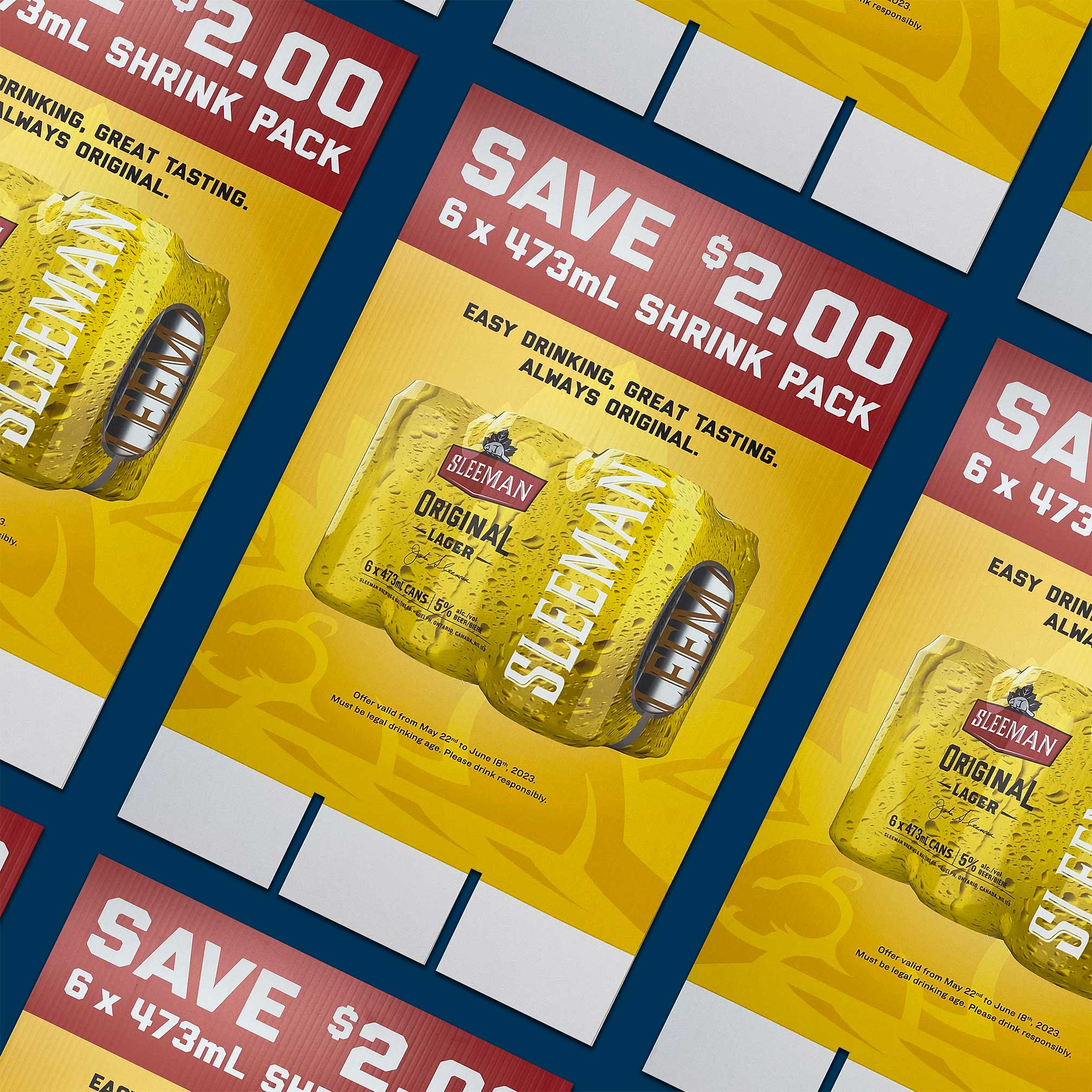 Custom printed Coroplast promotional backer cards produced for an in-store retail campaign.