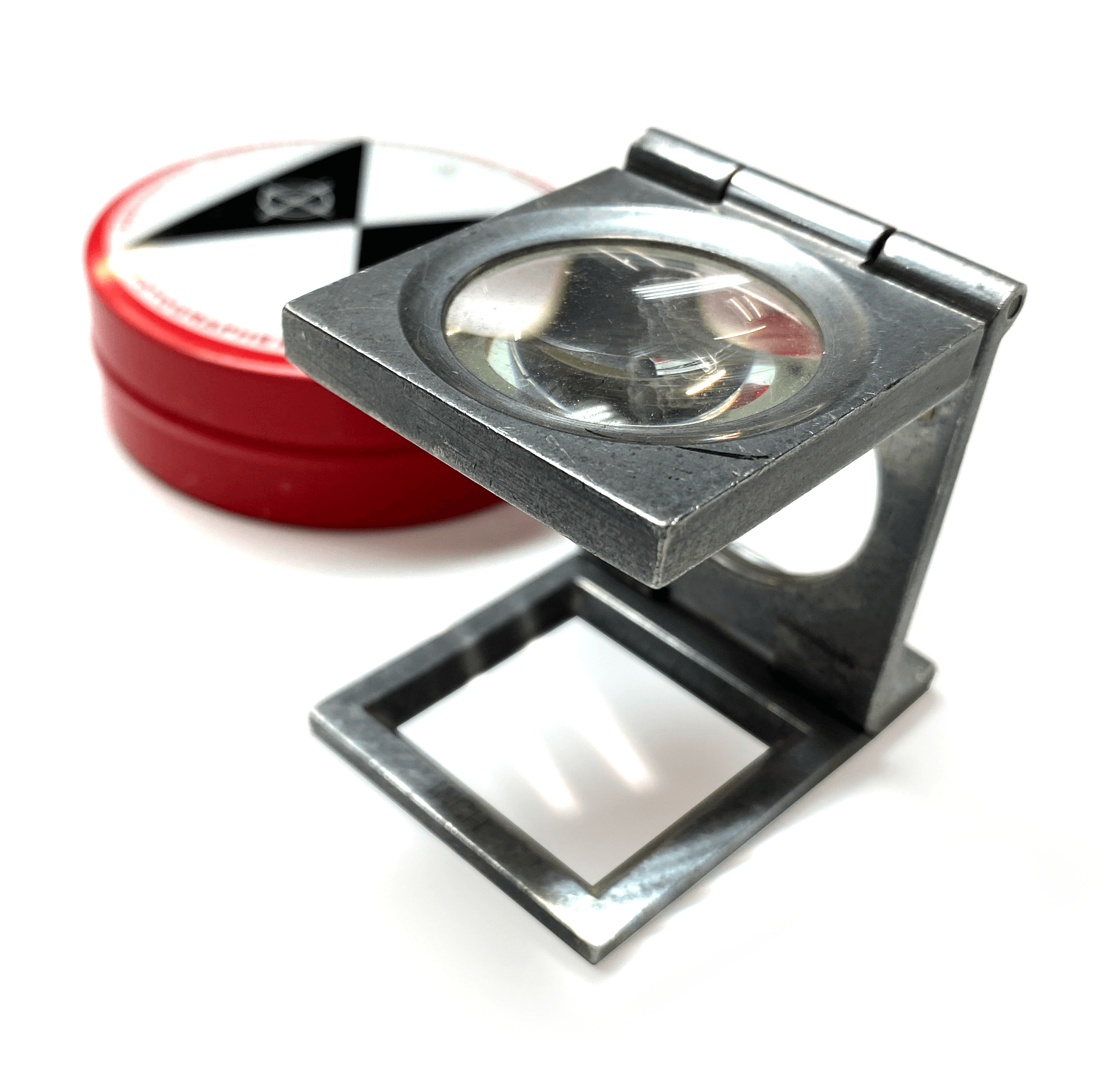 Folding magnifying loupe customized as a premium branded promotional product.