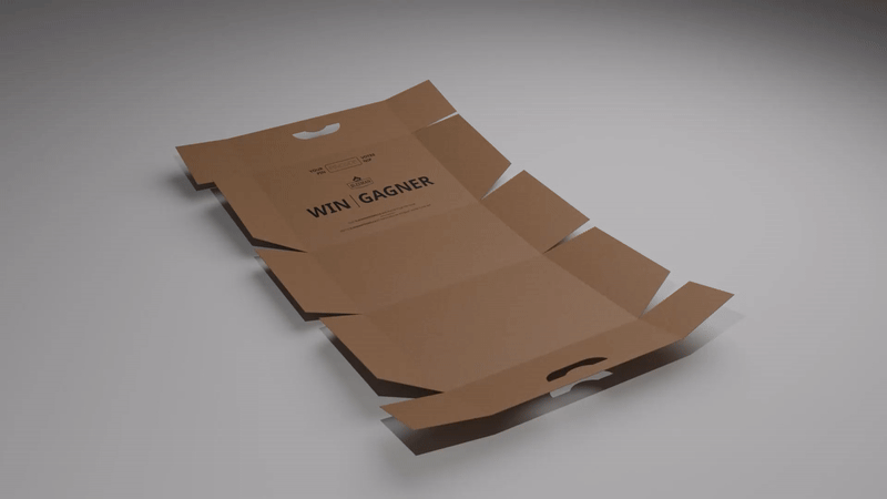 Custom corrugated packaging shown during assembly and unboxing for branded product fulfillment.