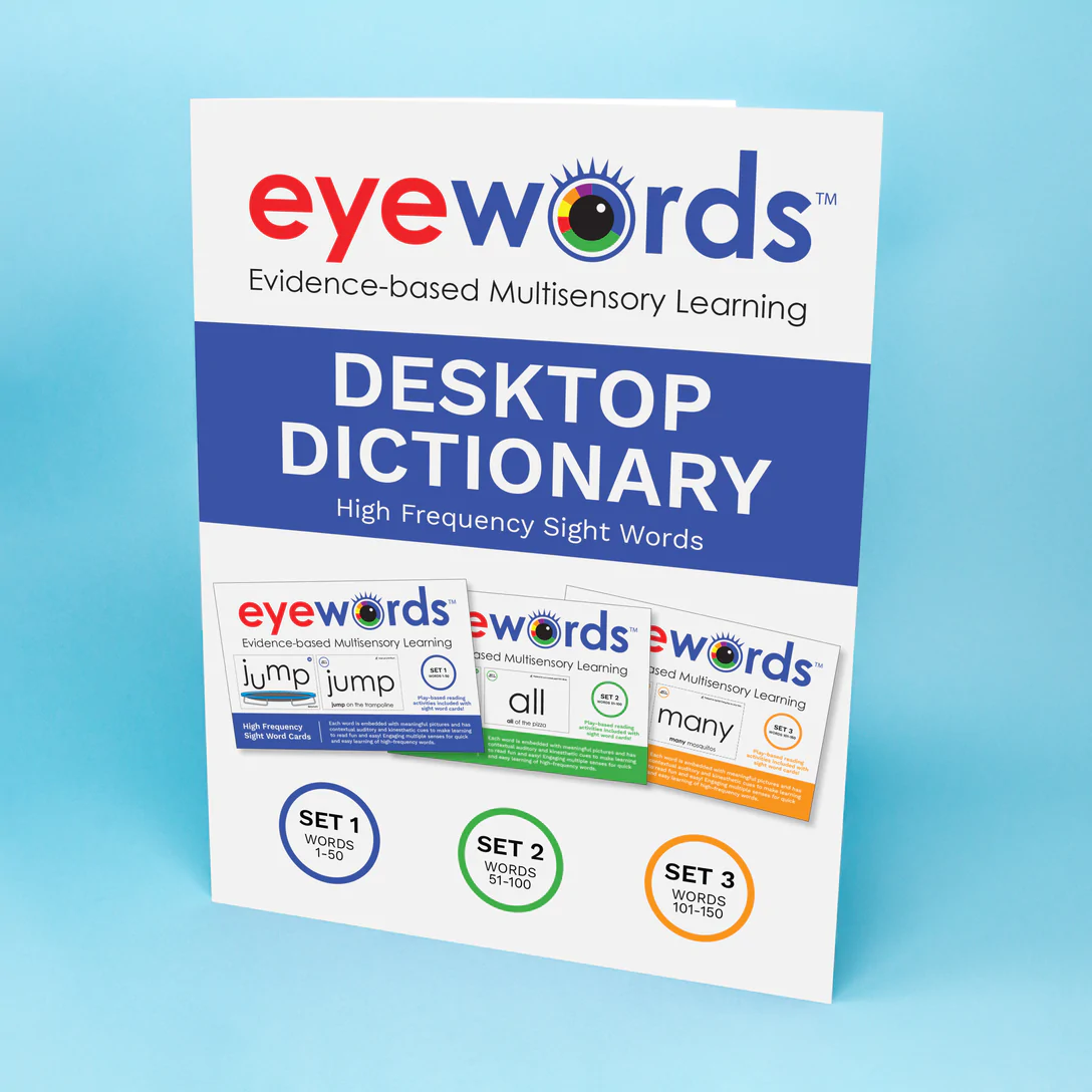 EyeWords desktop dictionary card featuring branded educational content and accessible typography.