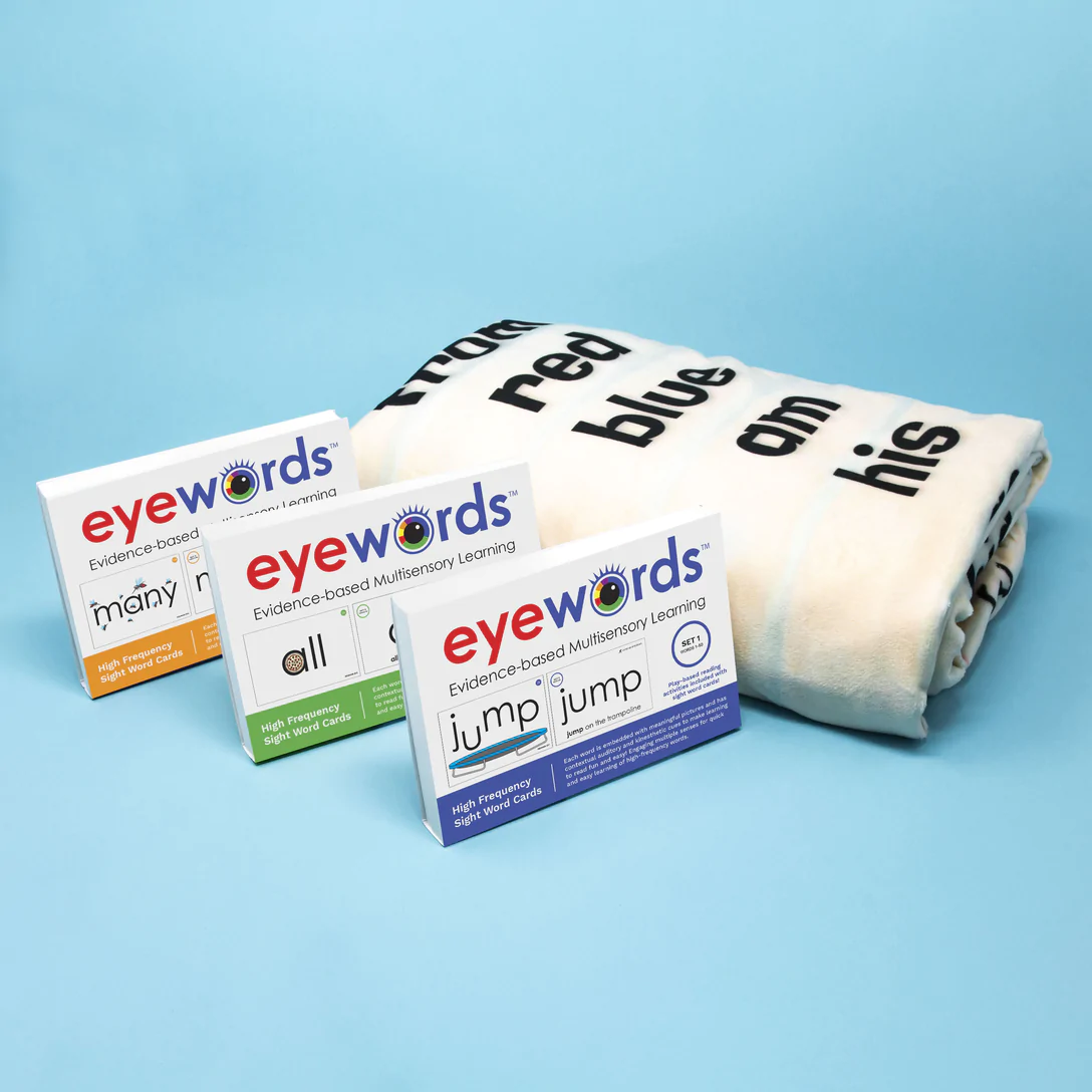 EyeWords educational cards redesigned with colourful typography and clear learning-focused layouts.