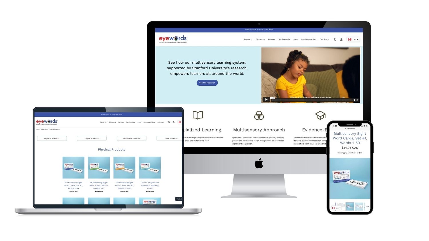Desktop EyeWords website redesign featuring improved content hierarchy and digital user experience.