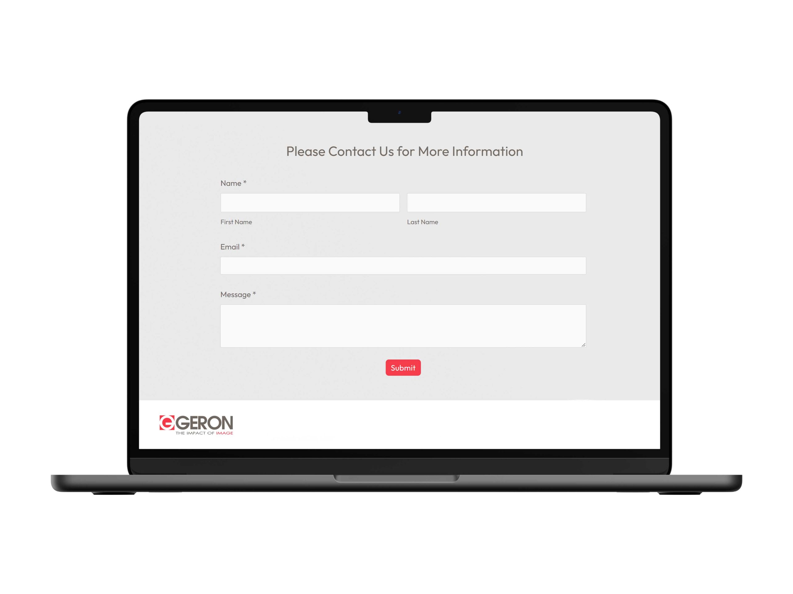 Custom Geron website contact form designed for simple customer inquiries and lead generation.