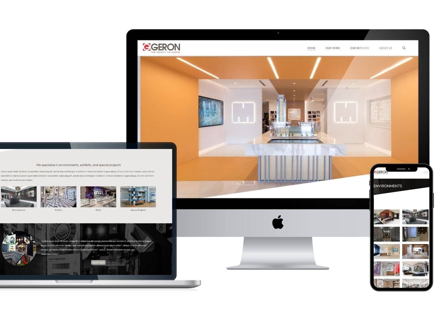 Geron website displayed across desktop and mobile devices demonstrating responsive web design.