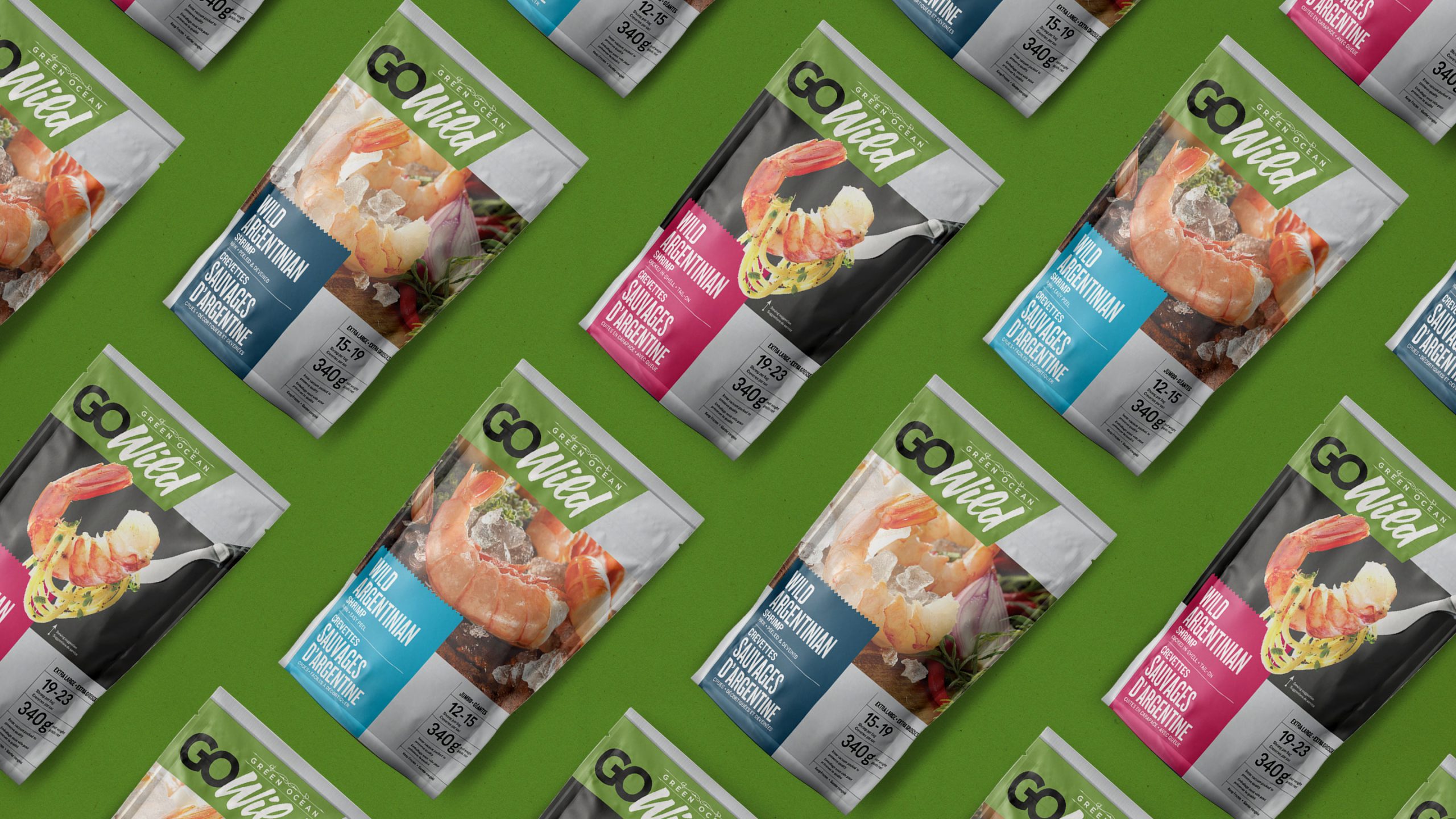 Go Seafood retail packaging featuring branded food photography and shelf-ready product design.