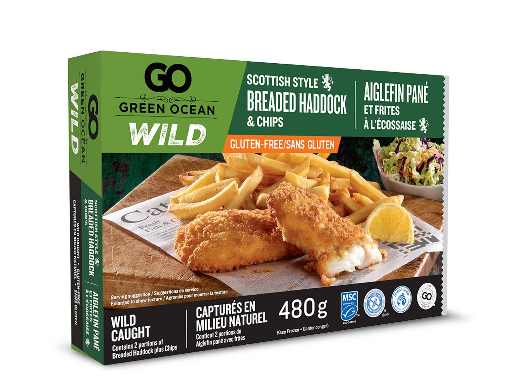 Go Seafood branded retail food packaging designed for strong shelf presence and product communication.