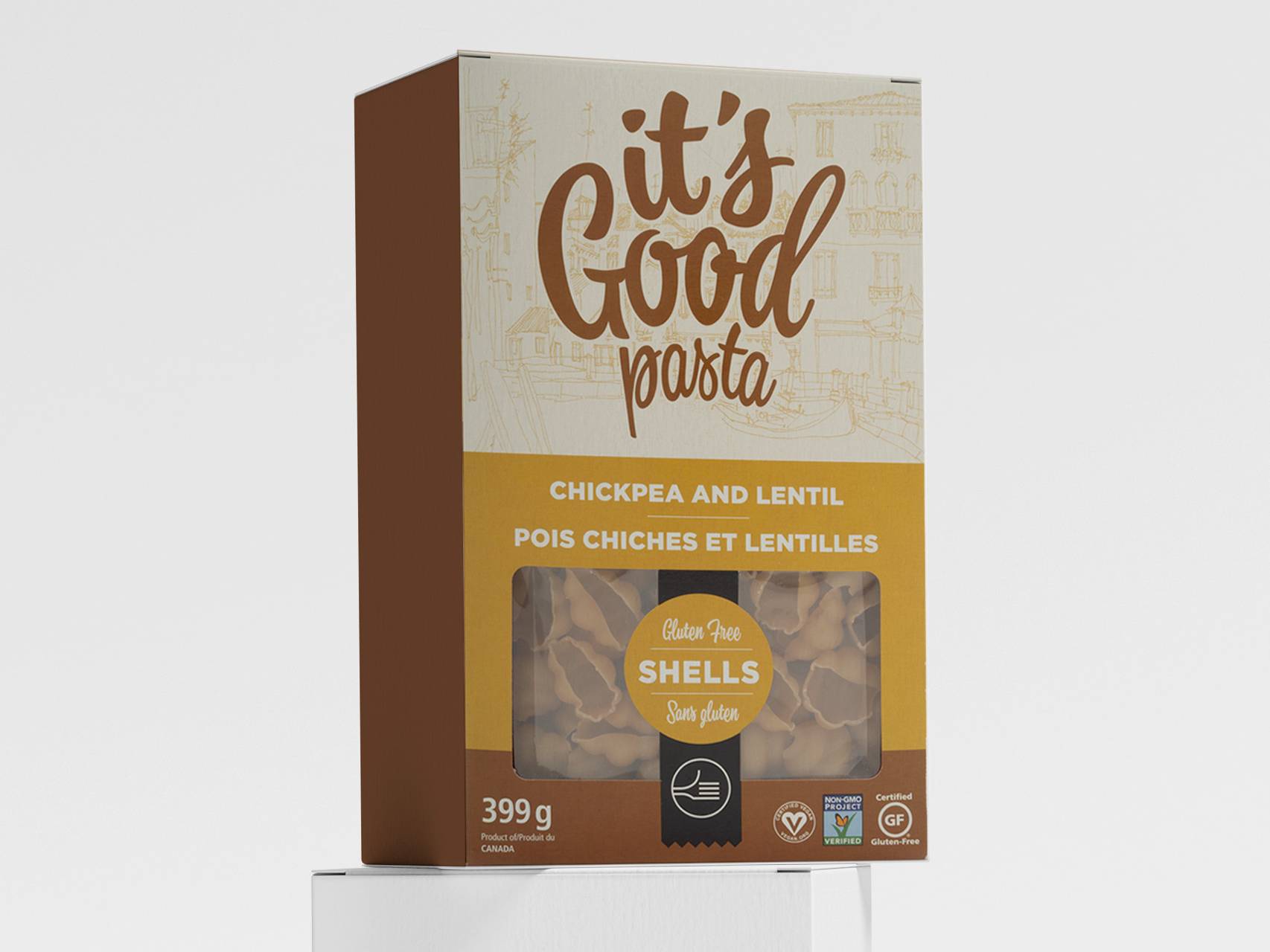 It's Good Pasta branded print creative featuring custom typography and natural food branding.