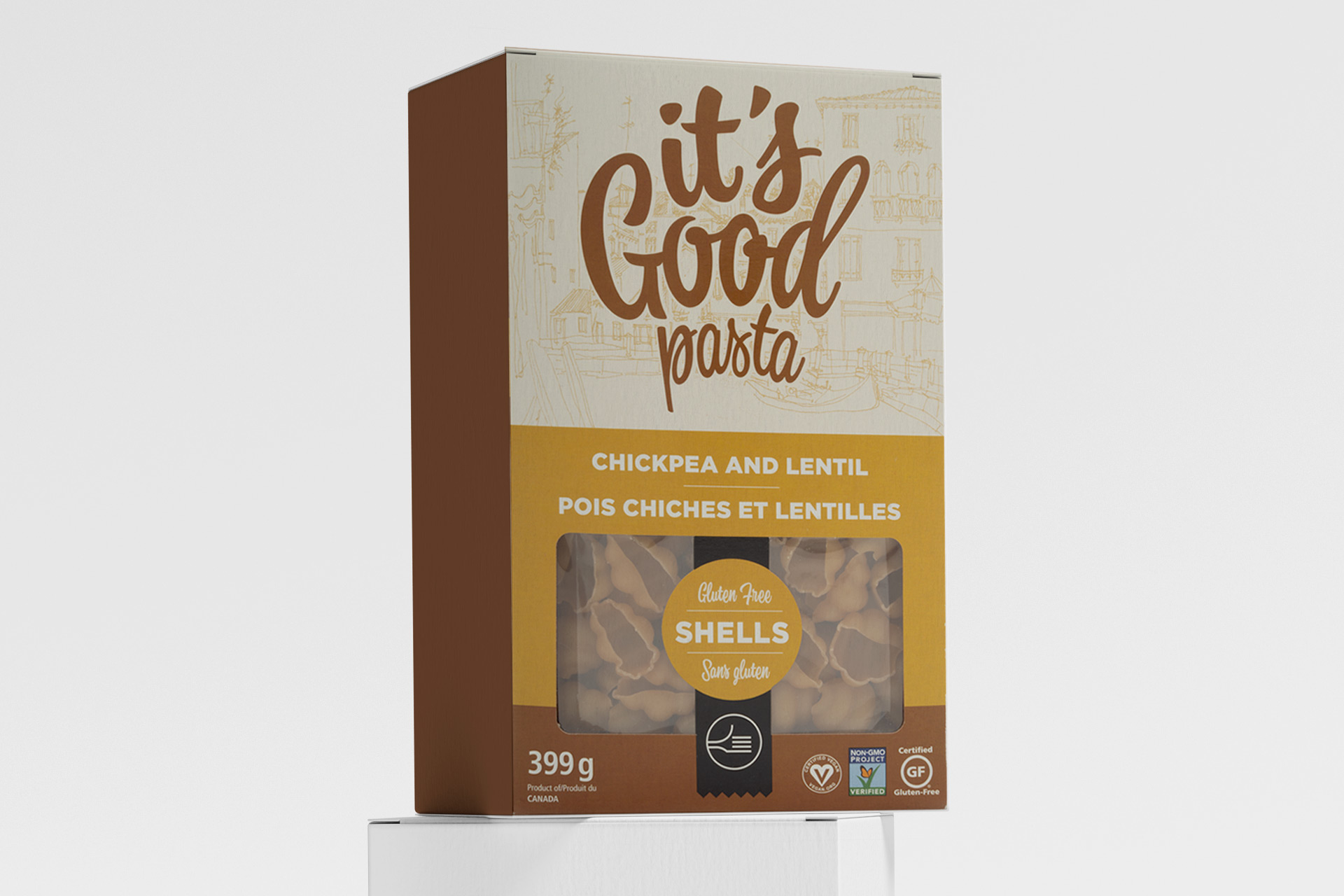 It's Good Pasta branded print creative featuring custom typography and natural food branding.