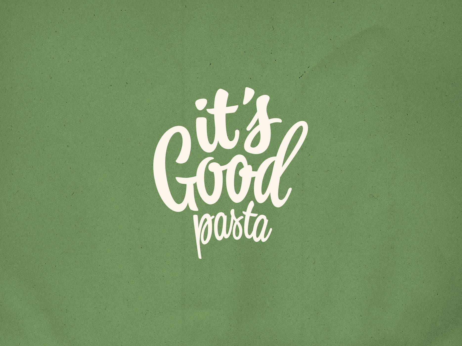 It's Good Pasta logo displayed on a green background as part of the food brand identity system.