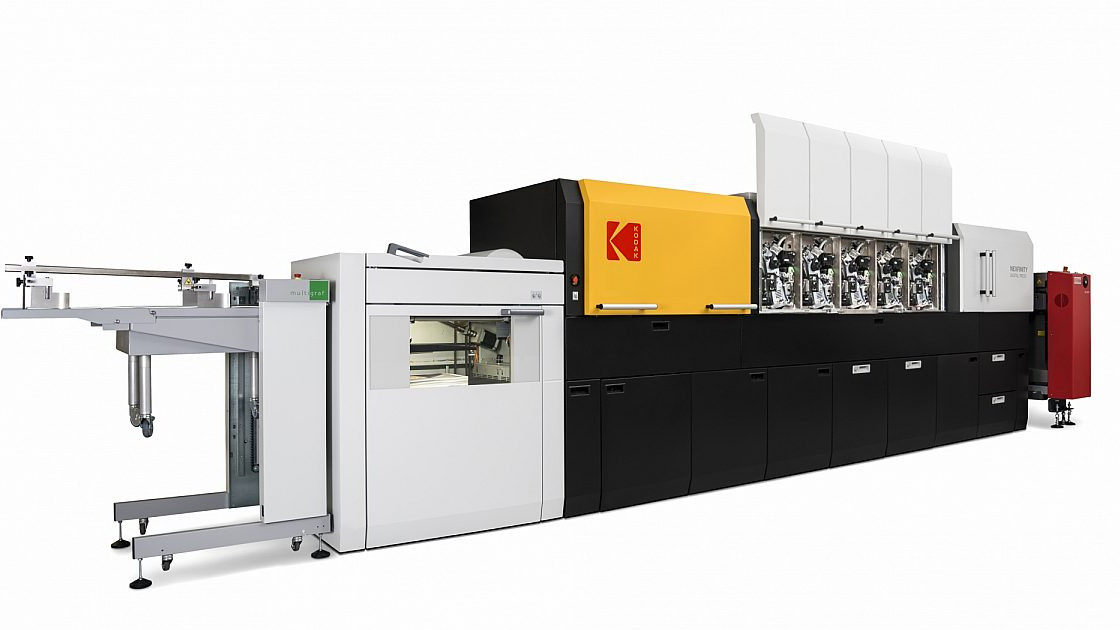 Kodak NEXFINITY digital printing system demonstrating advanced commercial print production capabilities.