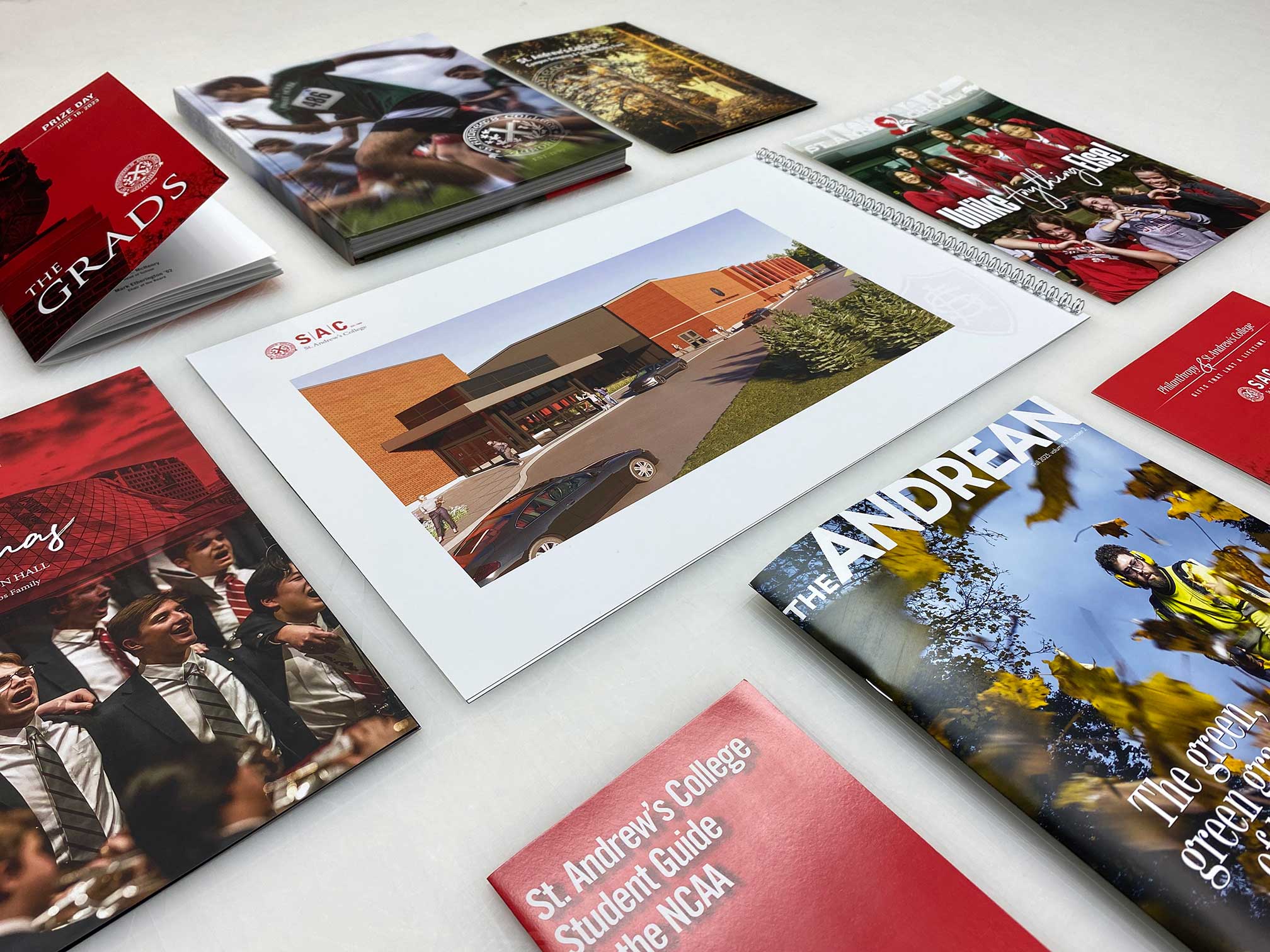 Collection of professionally printed marketing materials coordinated through print management services.