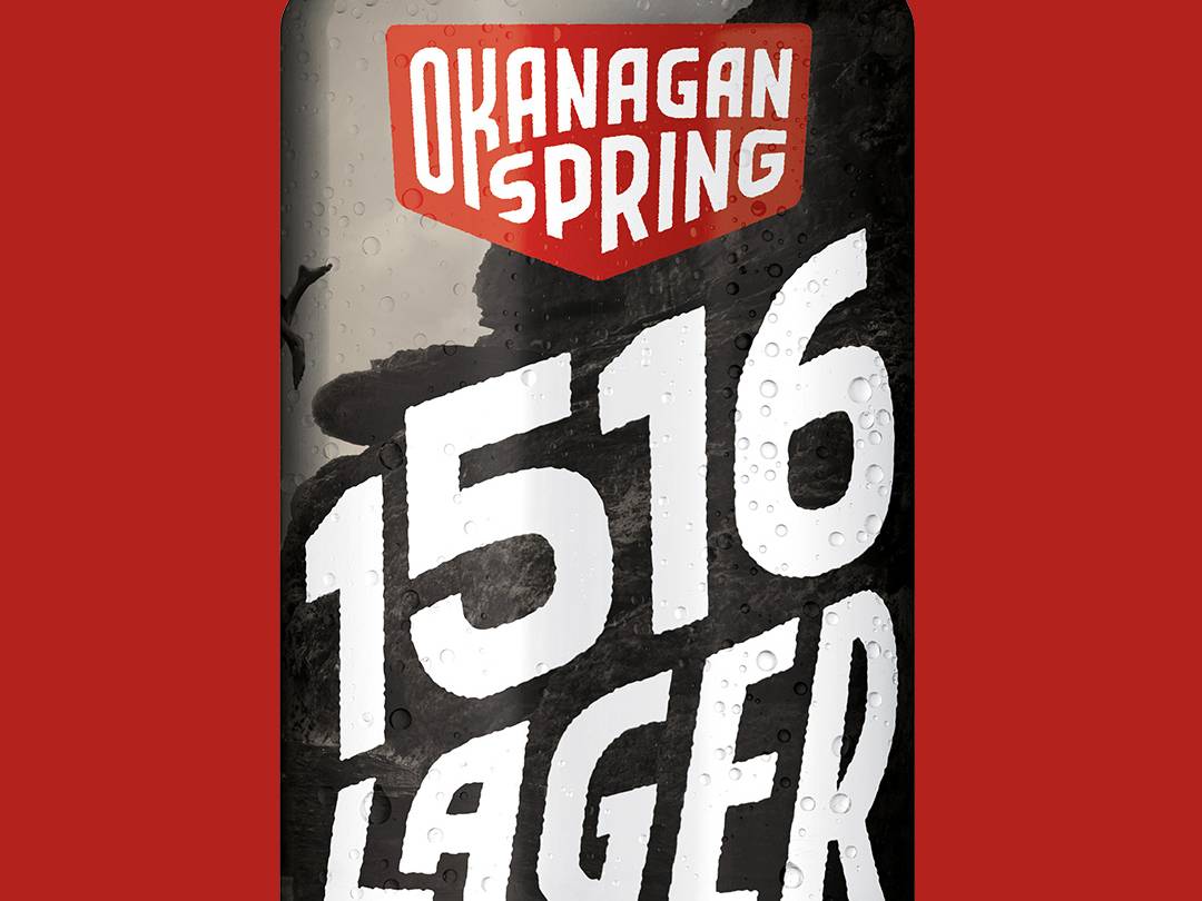 Custom Okanagan Spring 1516 Lager can artwork featuring bold beverage packaging and brand graphics.