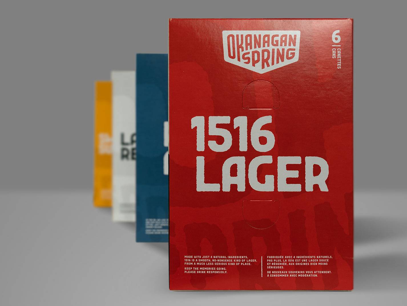 Okanagan Spring 1516 Lager multipack packaging designed for strong retail shelf presence.