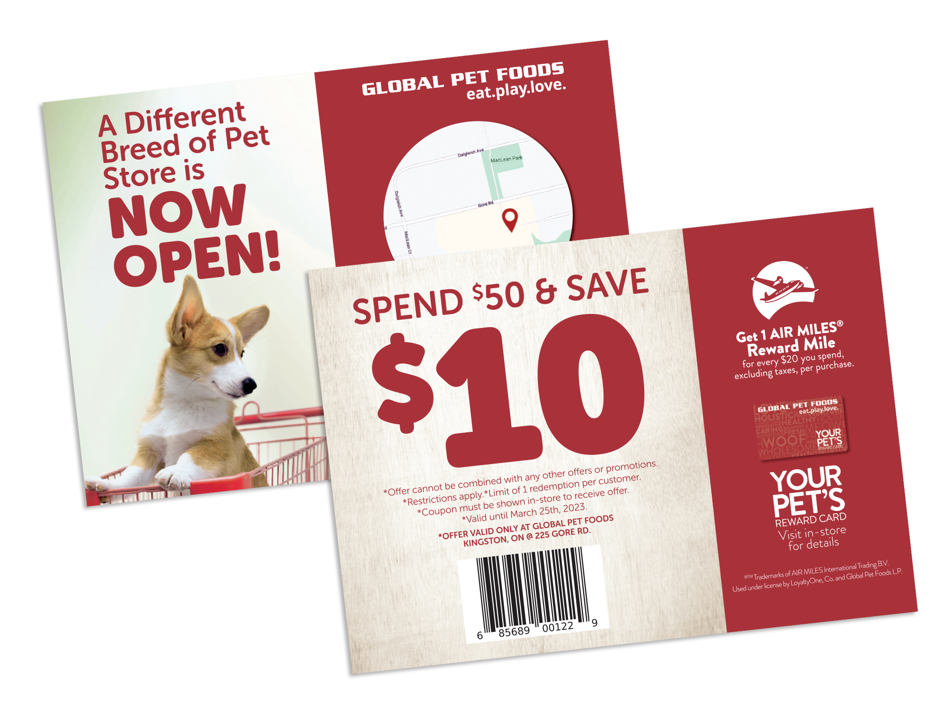 Promotional postcard featuring a spend-and-save pharmacy offer designed for customer acquisition and retention.