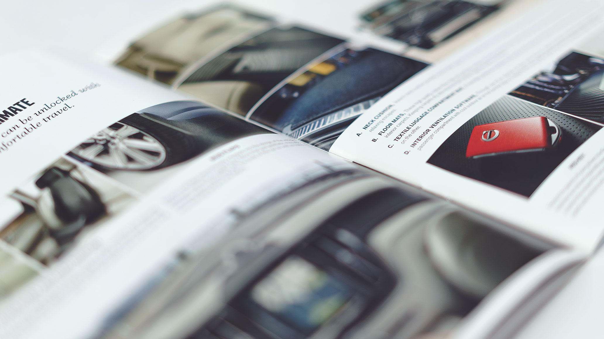Close-up of a professionally designed catalogue featuring premium typography, imagery and print finishing.