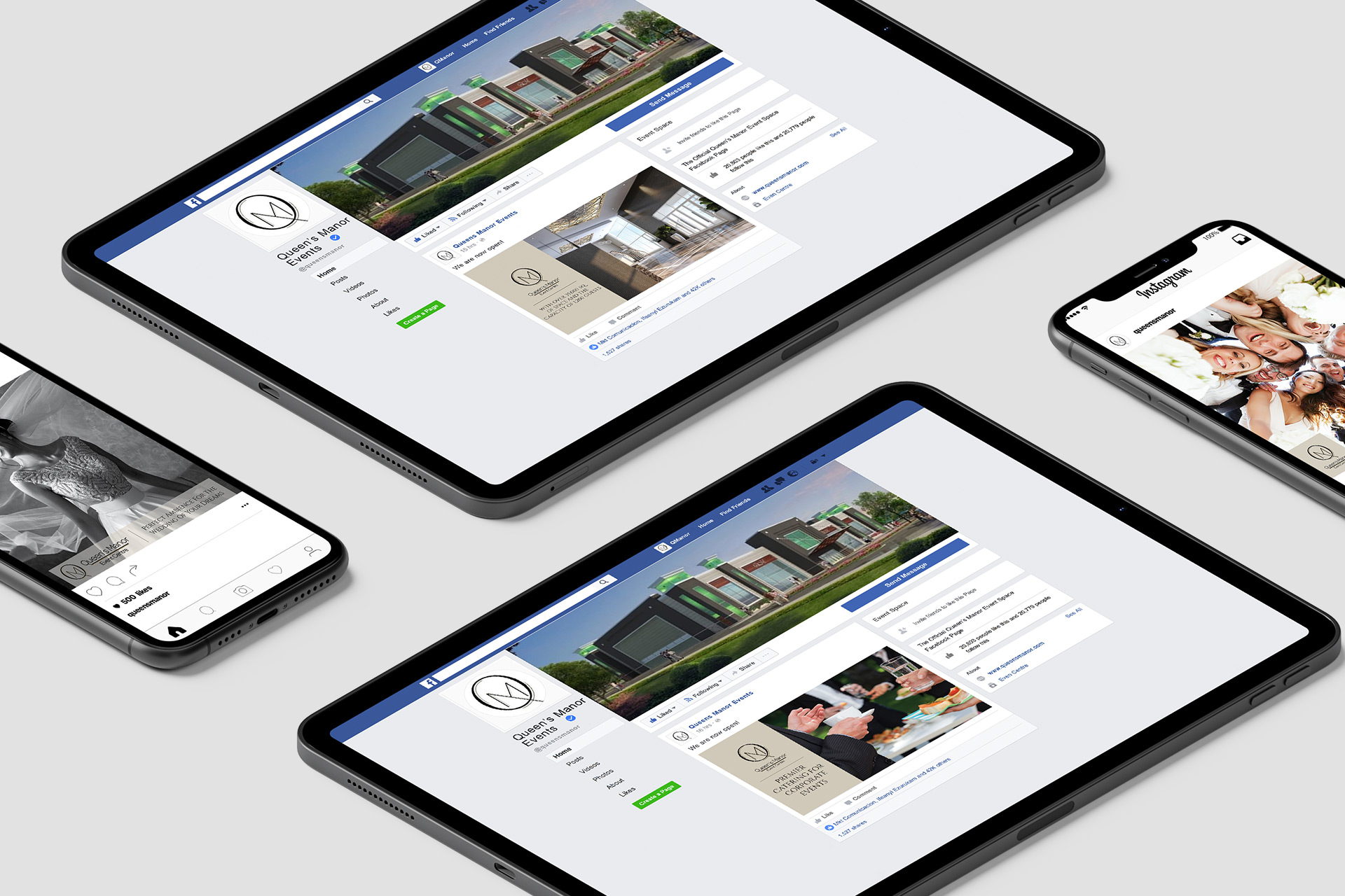 Responsive Queen's Manor website featuring branded visual content and a polished digital user experience.