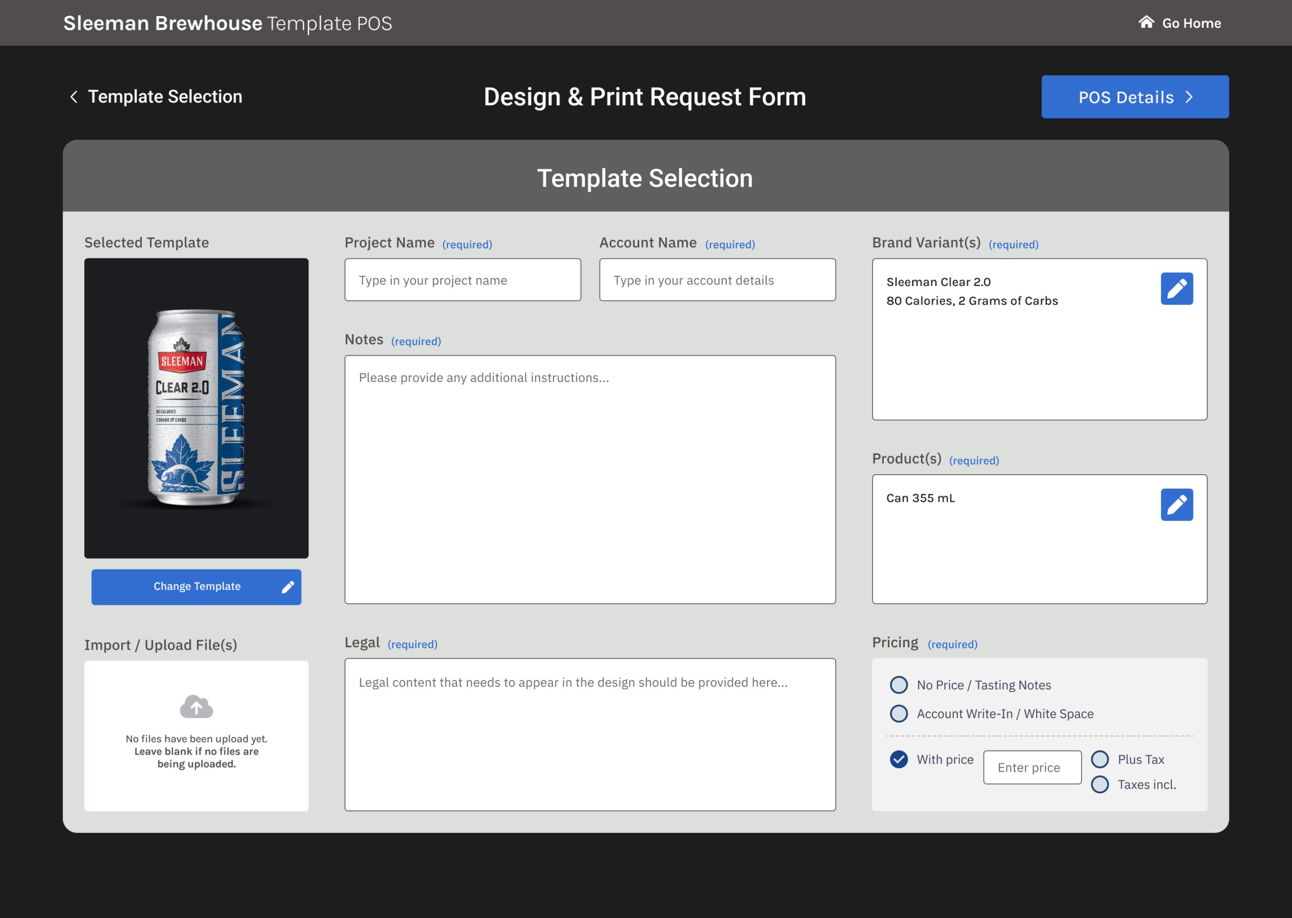 Custom online interface allowing Sleeman Brewhouse users to configure branded promotional products.