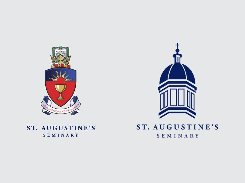St. Augustine institutional branding featuring crest artwork and coordinated visual identity elements.
