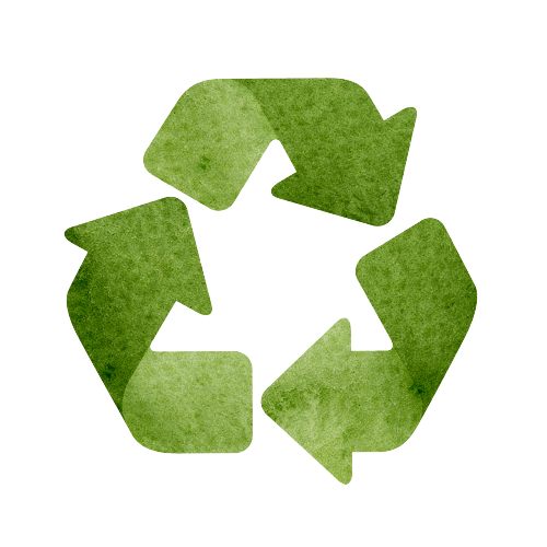 Recycling symbol representing environmentally responsible printing and sustainable production practices.