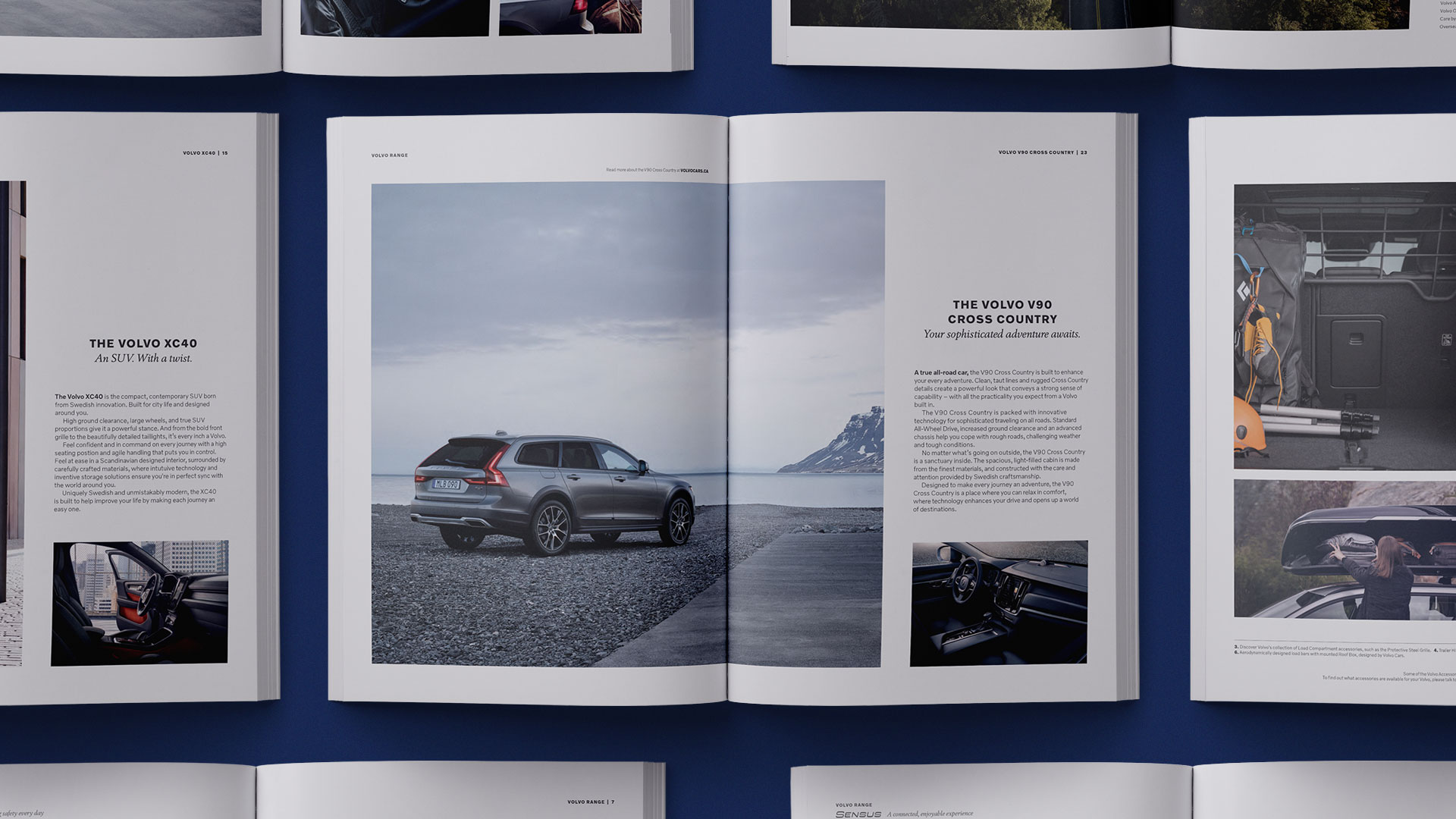 Volvo branded print materials showcasing professional graphic design and commercial print production.